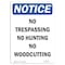 Signmission OSHA Sign, 10" H, 7" W, Rigid Plastic, No Trespassing No Hunting No Woodcutting Sign, Portrait OS-NS-P-710-V-14931 - alternate 1